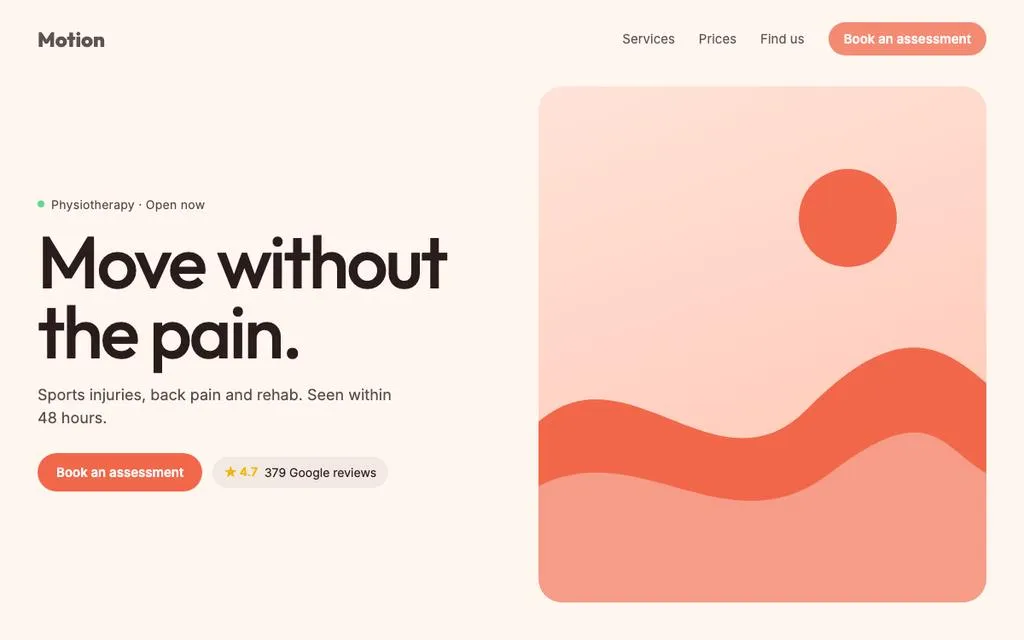Example physiotherapy clinic website design for a small business in Cyprus